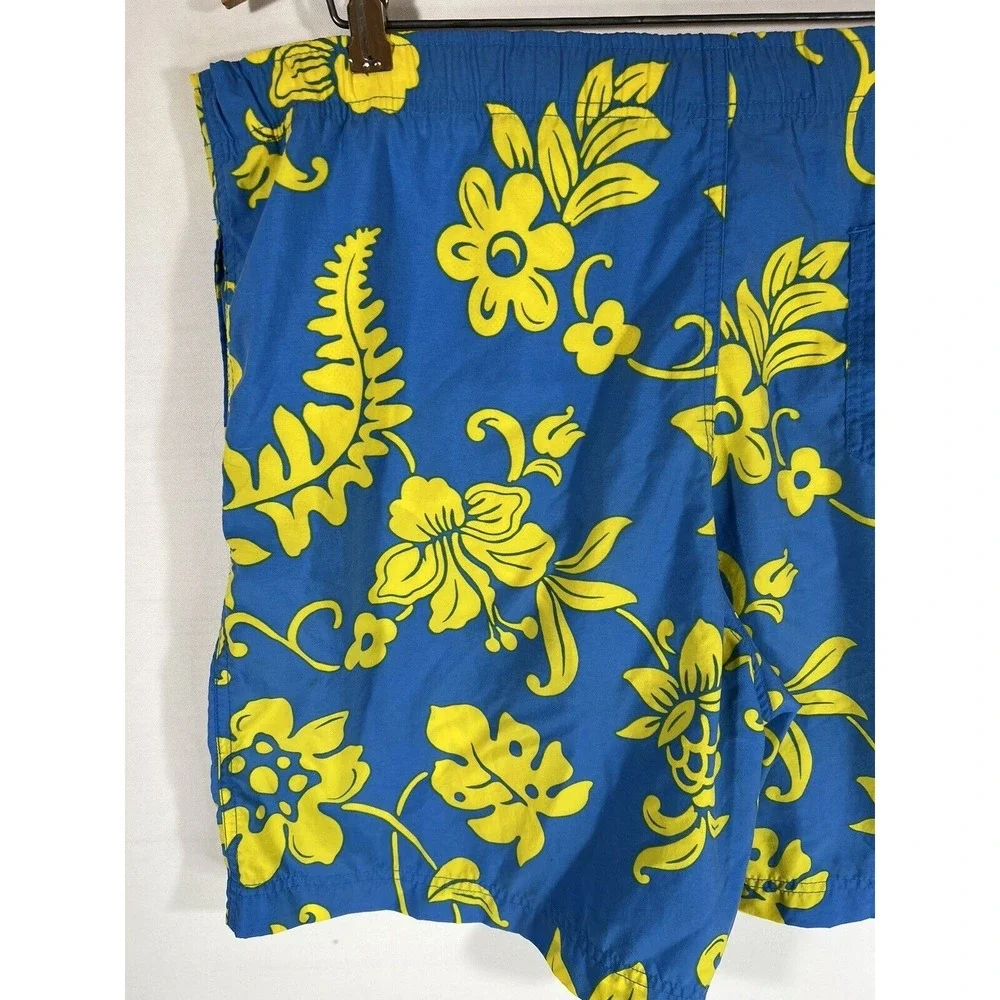 Polo Sport Mens Swim Trunks‎ Large Lined Blue Yellow Drawstring Pockets